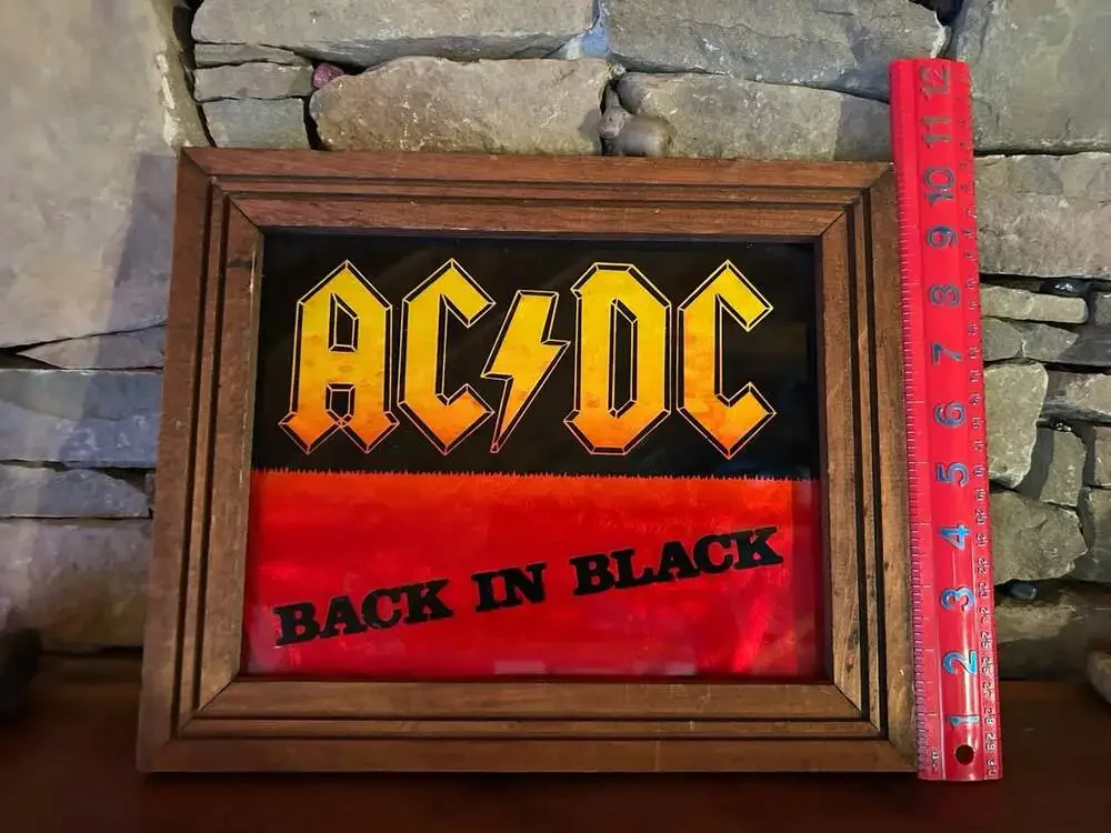 Vintage AC DC rock band music wall decor wooden framed art work READ